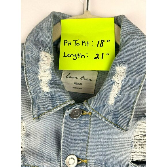 Love Tree Anthropologie Distressed Medium Denim Jean‎ Jacket Pockets - Picture 6 of 6